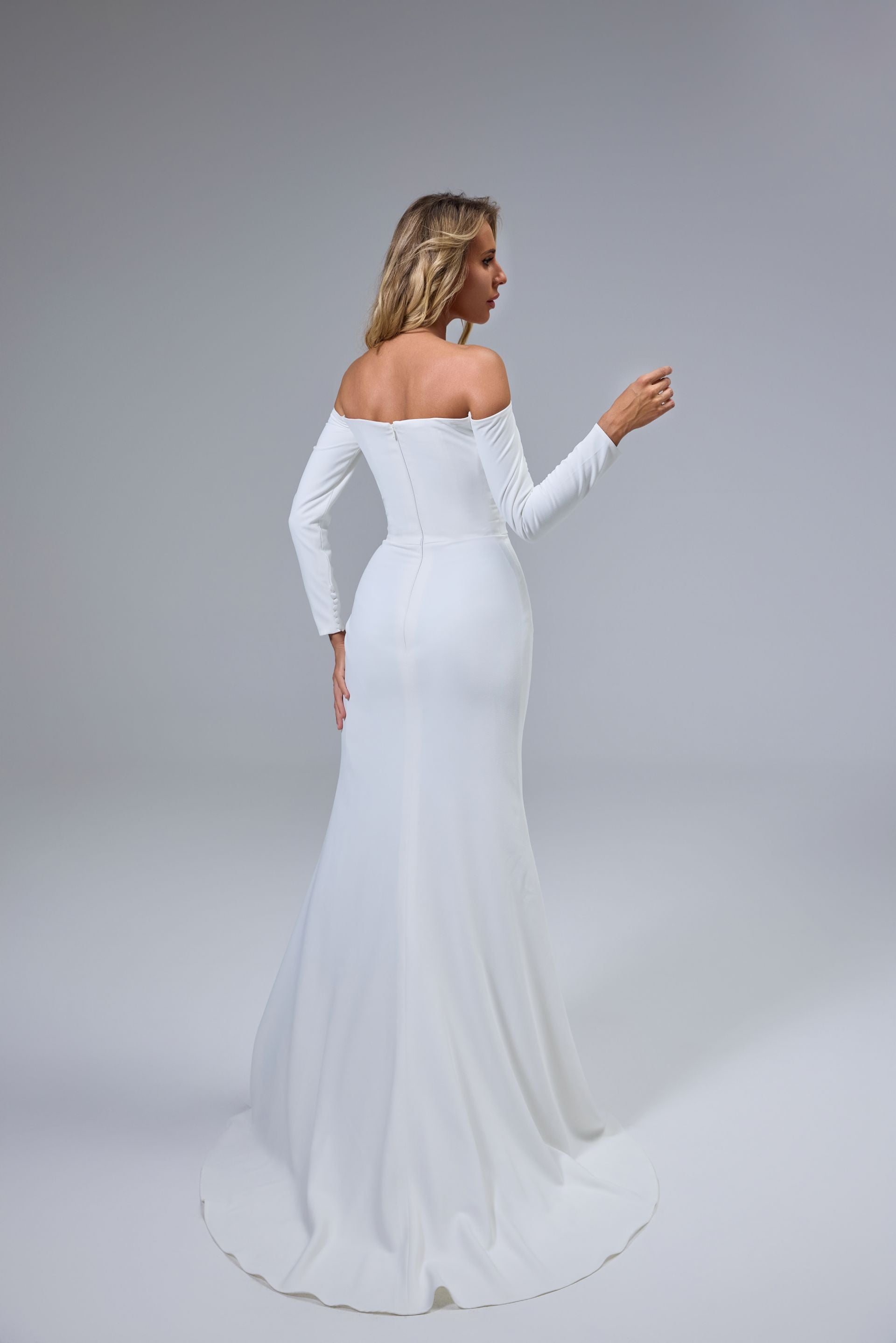 Modest Off Shoulder Long Sleeves Handmade Wedding Dress with a Modern Twist LVB2524