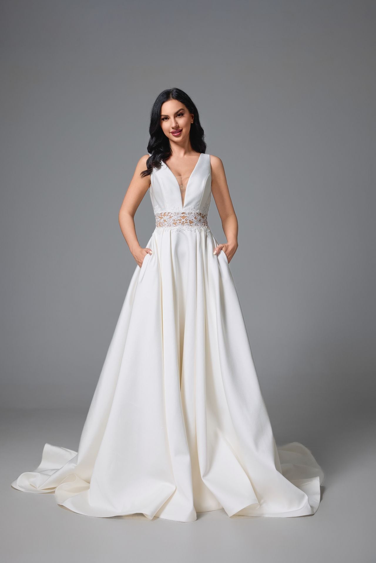 sexy satin deep v-neck open back wedding dress LVB2505
