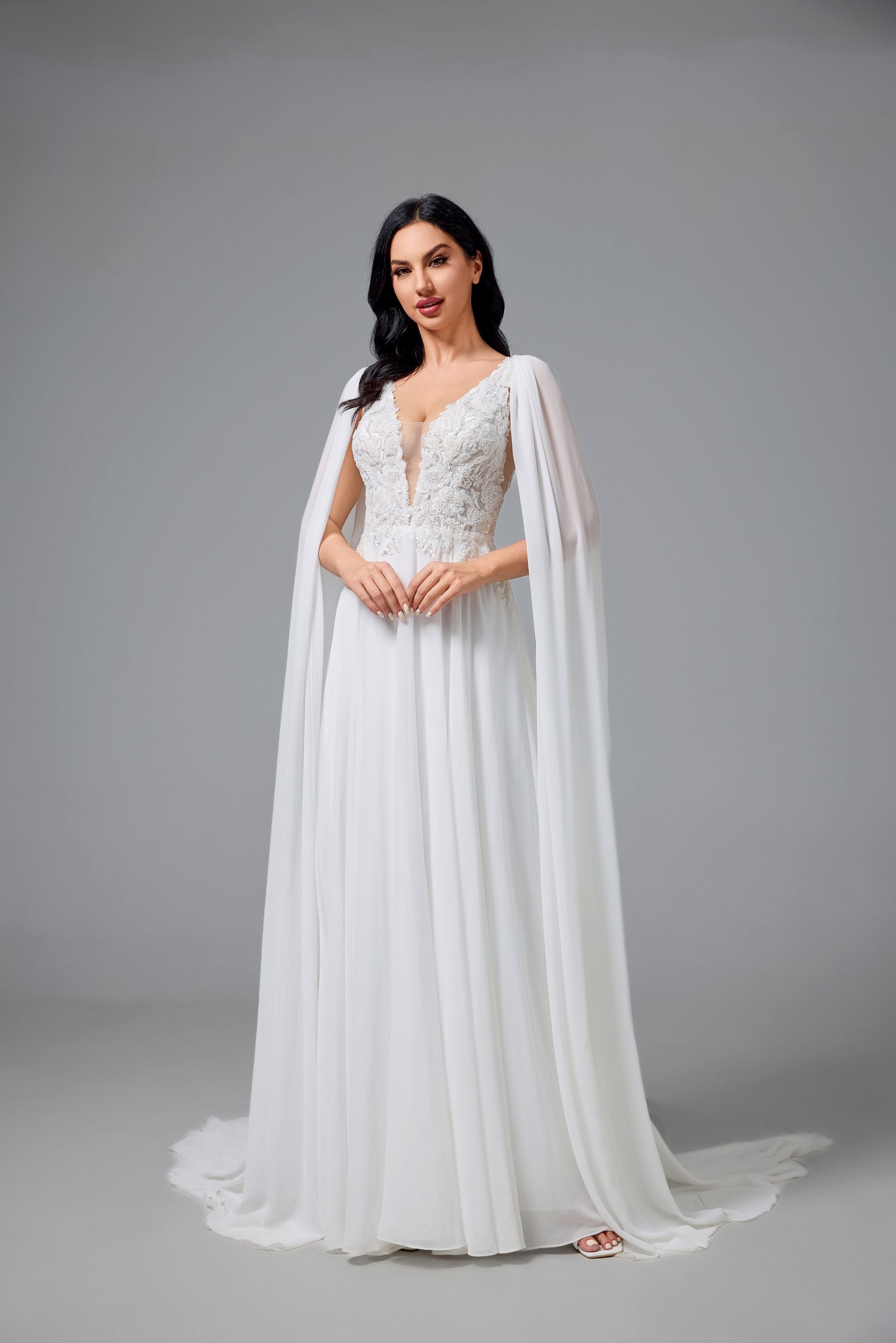 A-Line LACE Chiffon Handmade WEDDING GOWN LVB2513