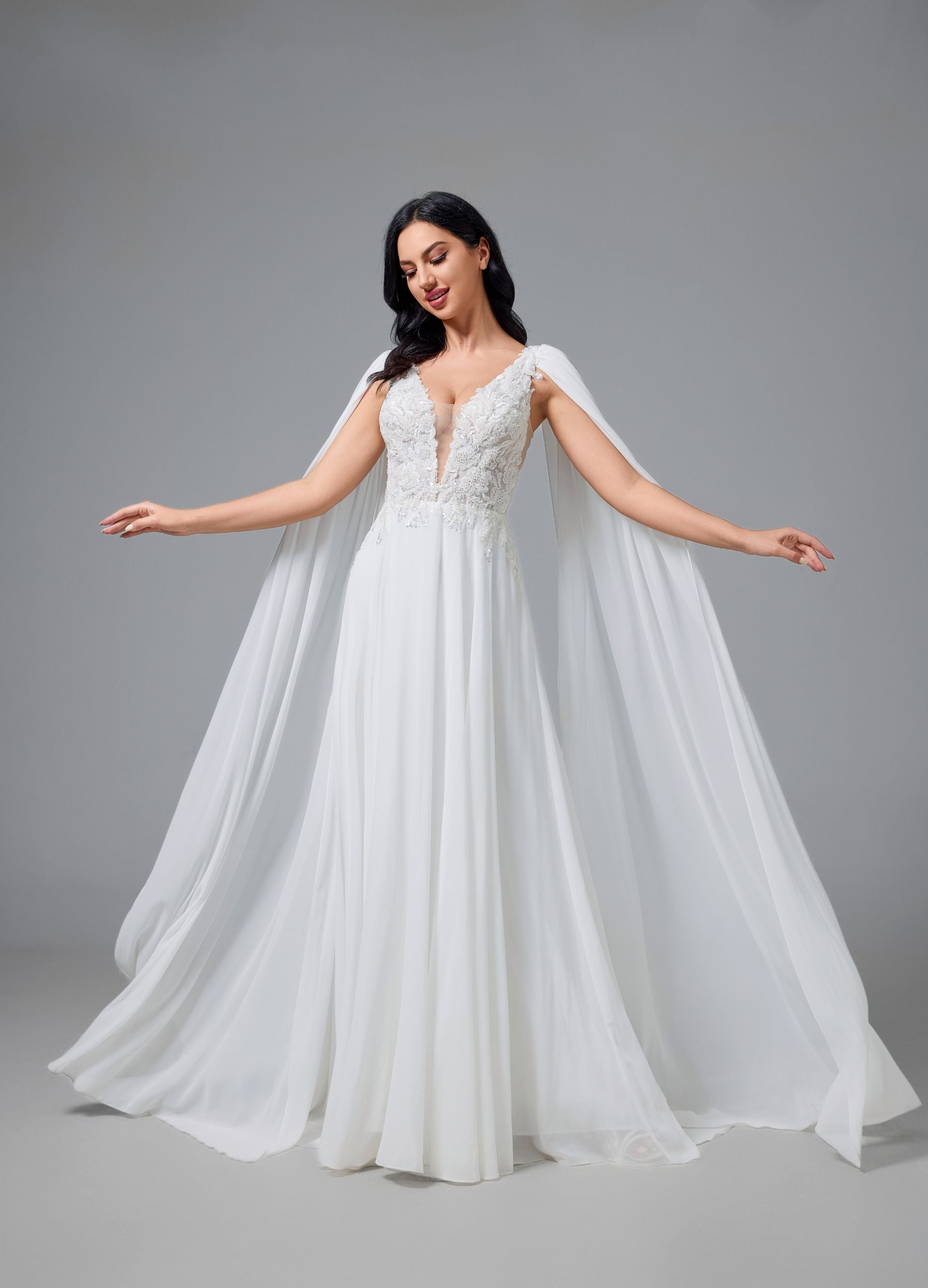 A-Line LACE Chiffon Handmade WEDDING GOWN LVB2513