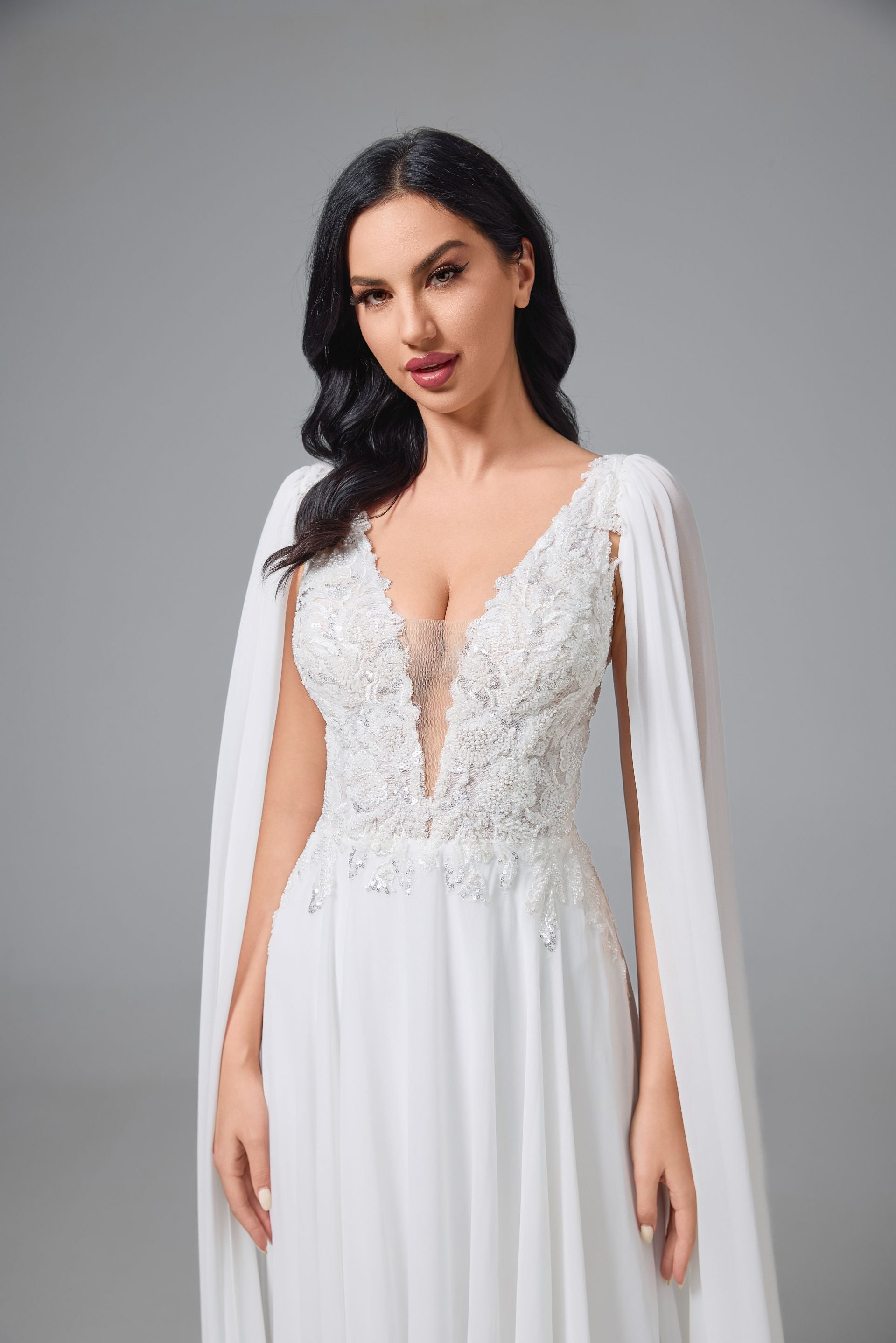A-Line LACE Chiffon Handmade WEDDING GOWN LVB2513