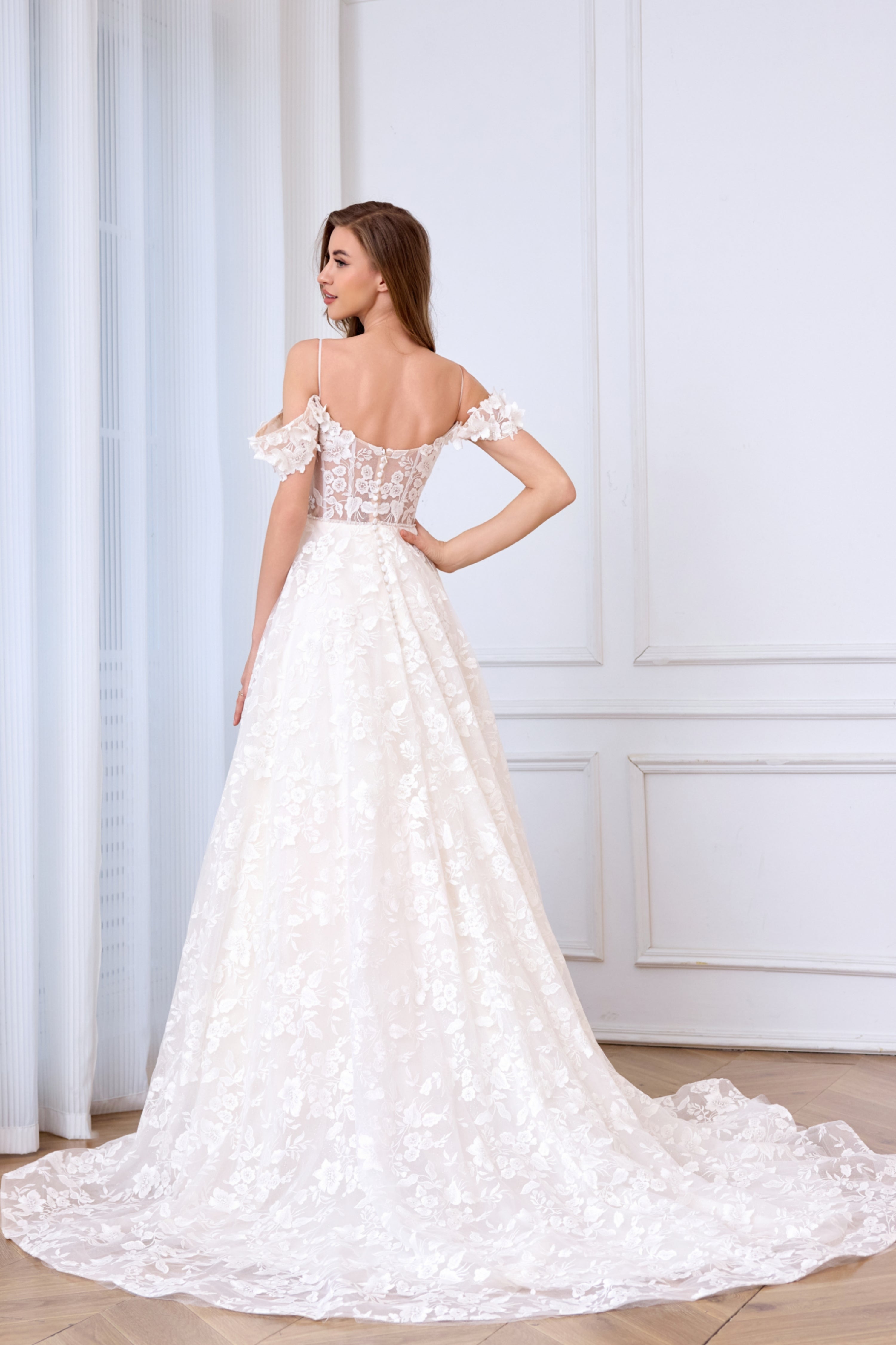 Beautiful beaded floral A-line slit bridal dress LVB2628 BY AND BRIDE