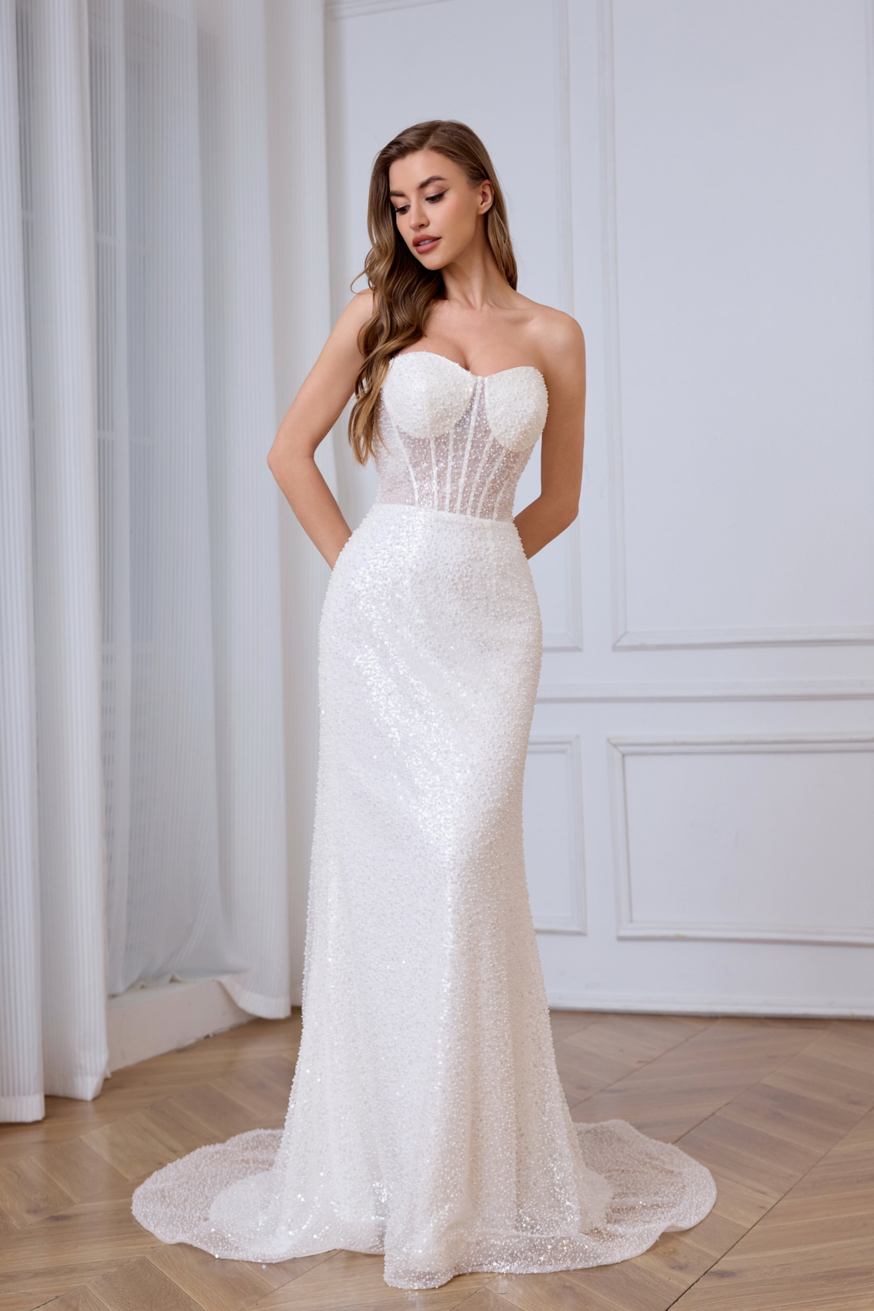 Extra wandelbares Brautkleid LVB2629 (einfaches MEERJUNGFRAUEN-Kleid + abnehmbarer Rock)