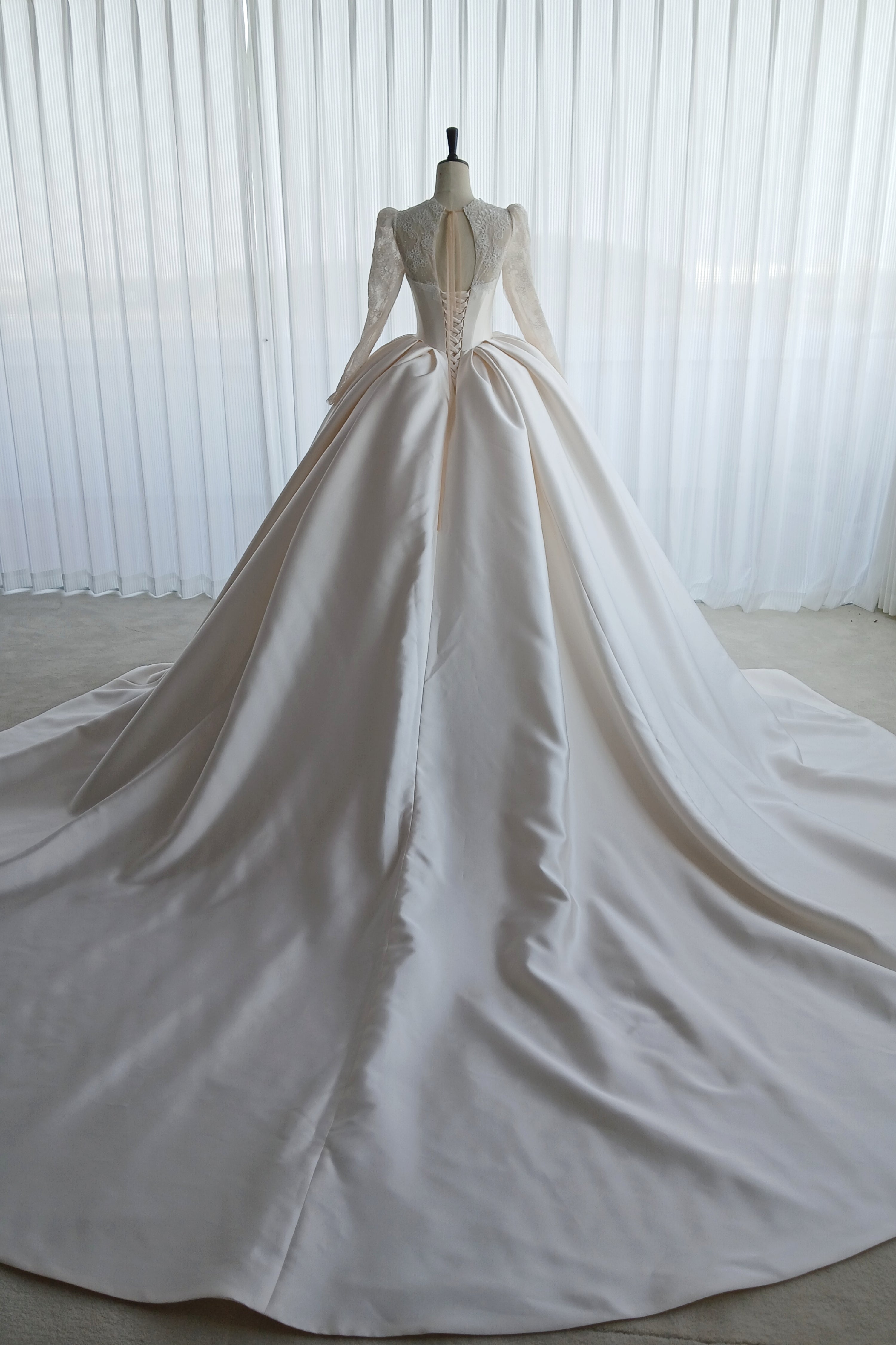 Lace Satin Ball Gown Wedding Dress With Long Sleeve LVB2690