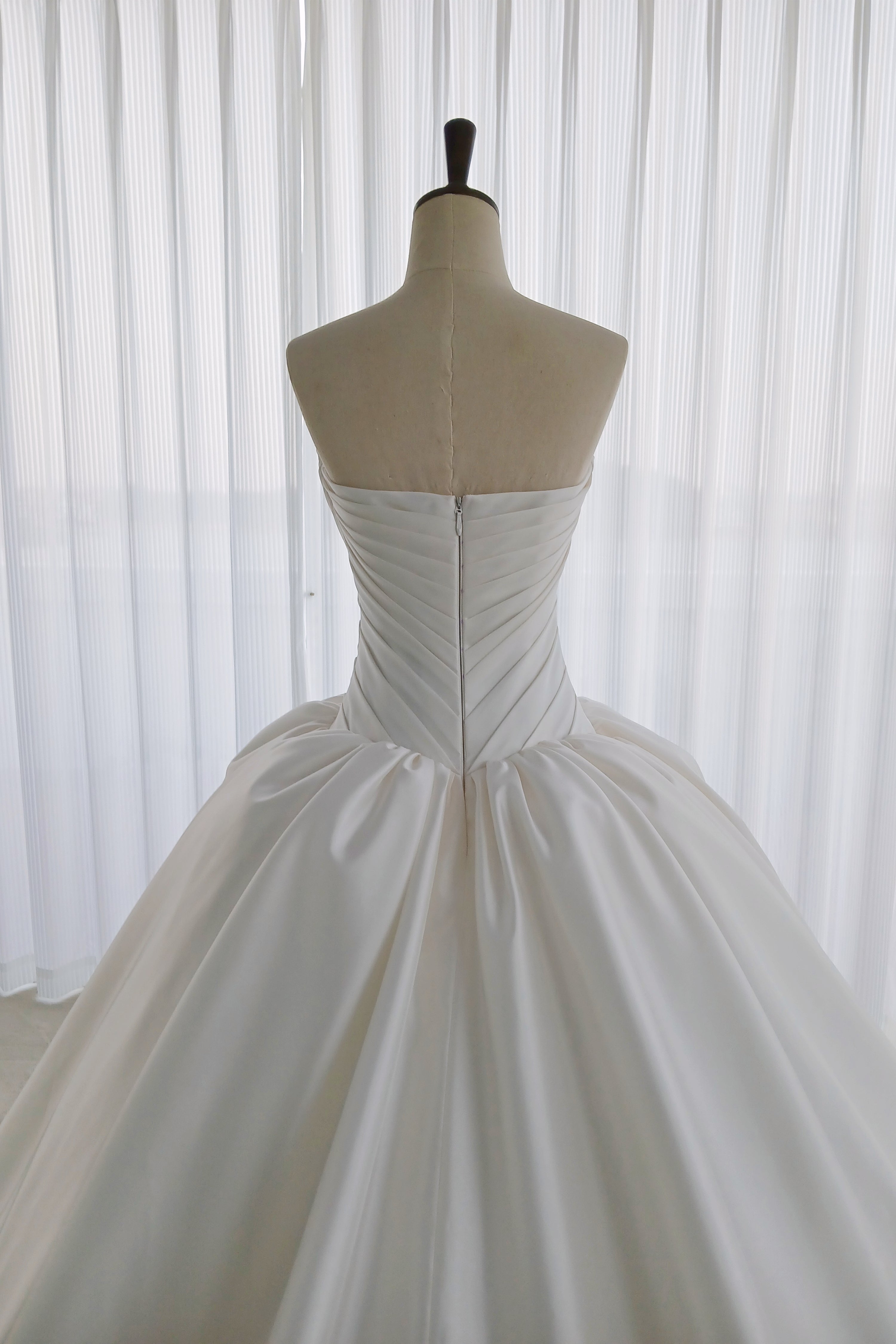 Pleated Satin Wedding Dress with Full Skirt – Understated Elegance LVB2750
