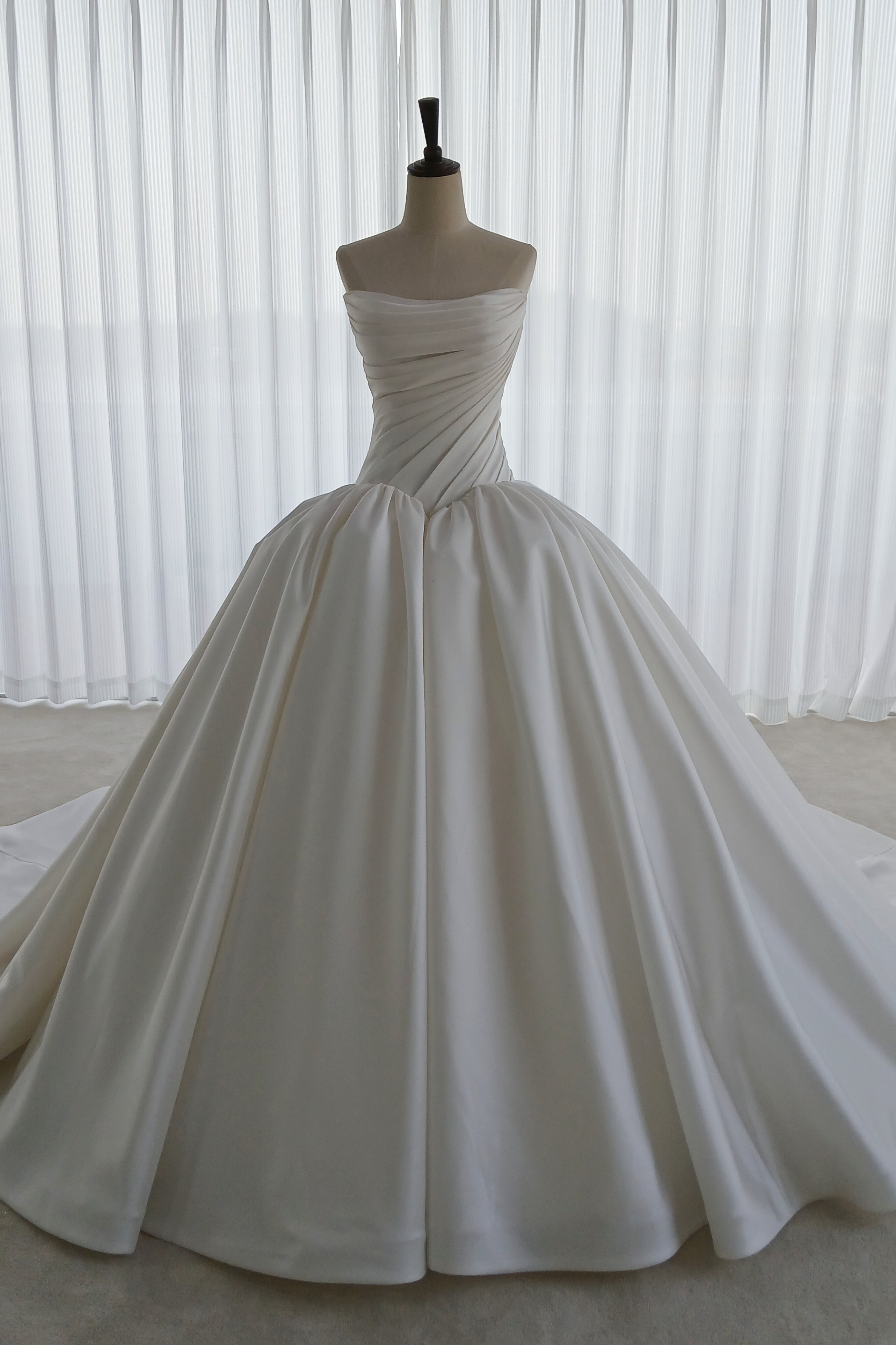 Pleated Satin Wedding Dress with Full Skirt – Understated Elegance LVB2750