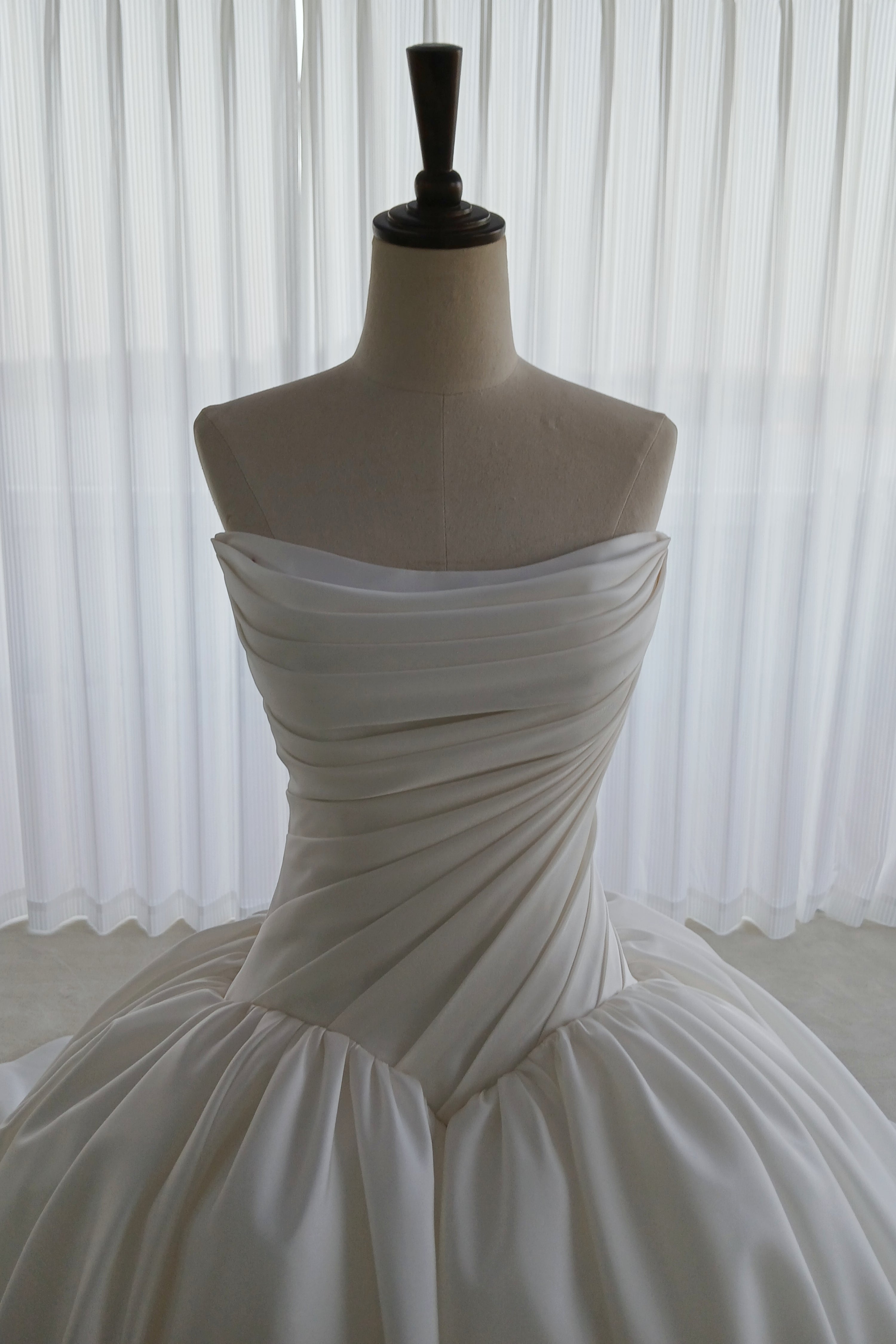 Pleated Satin Wedding Dress with Full Skirt – Understated Elegance LVB2750
