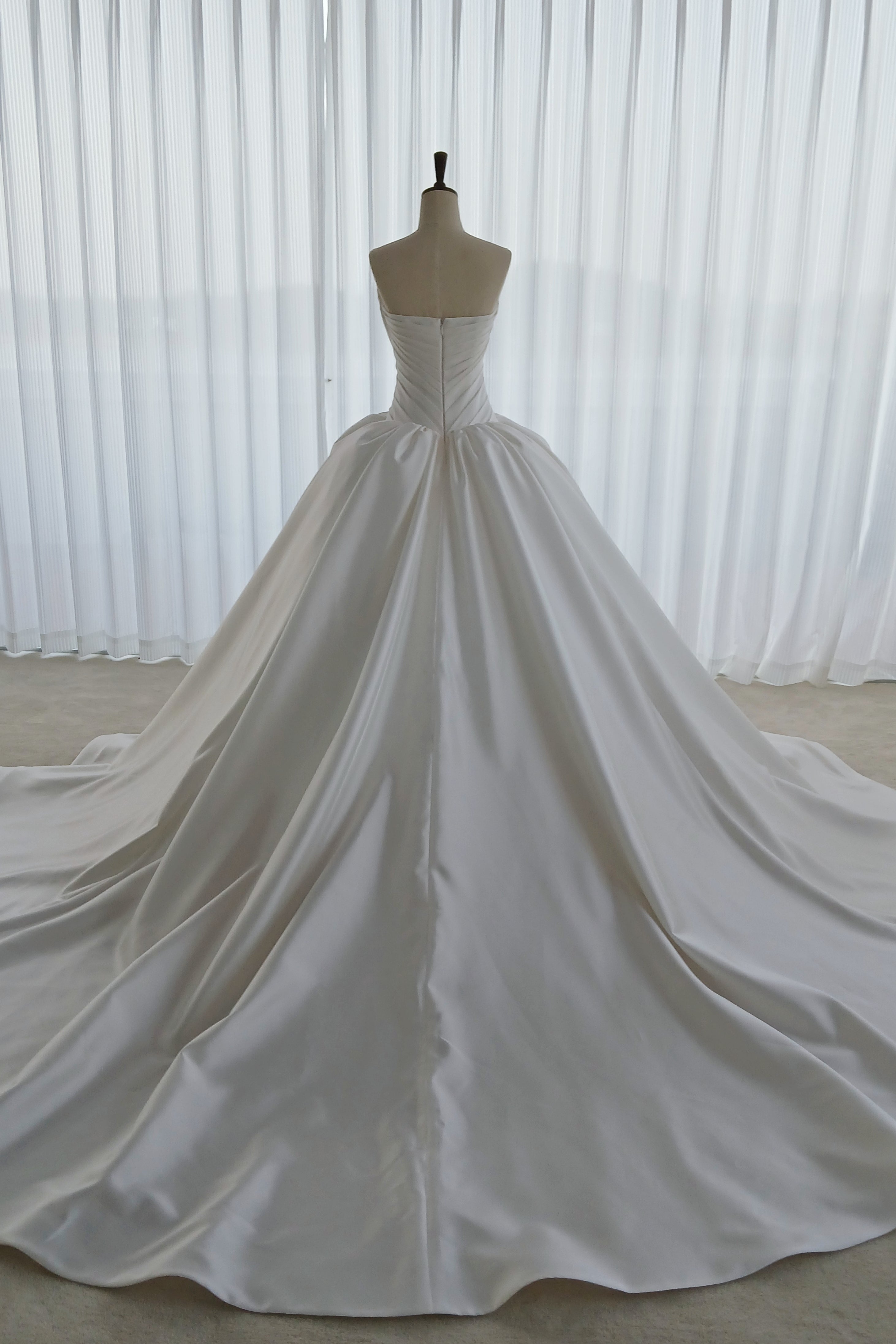 Pleated Satin Wedding Dress with Full Skirt – Understated Elegance LVB2750