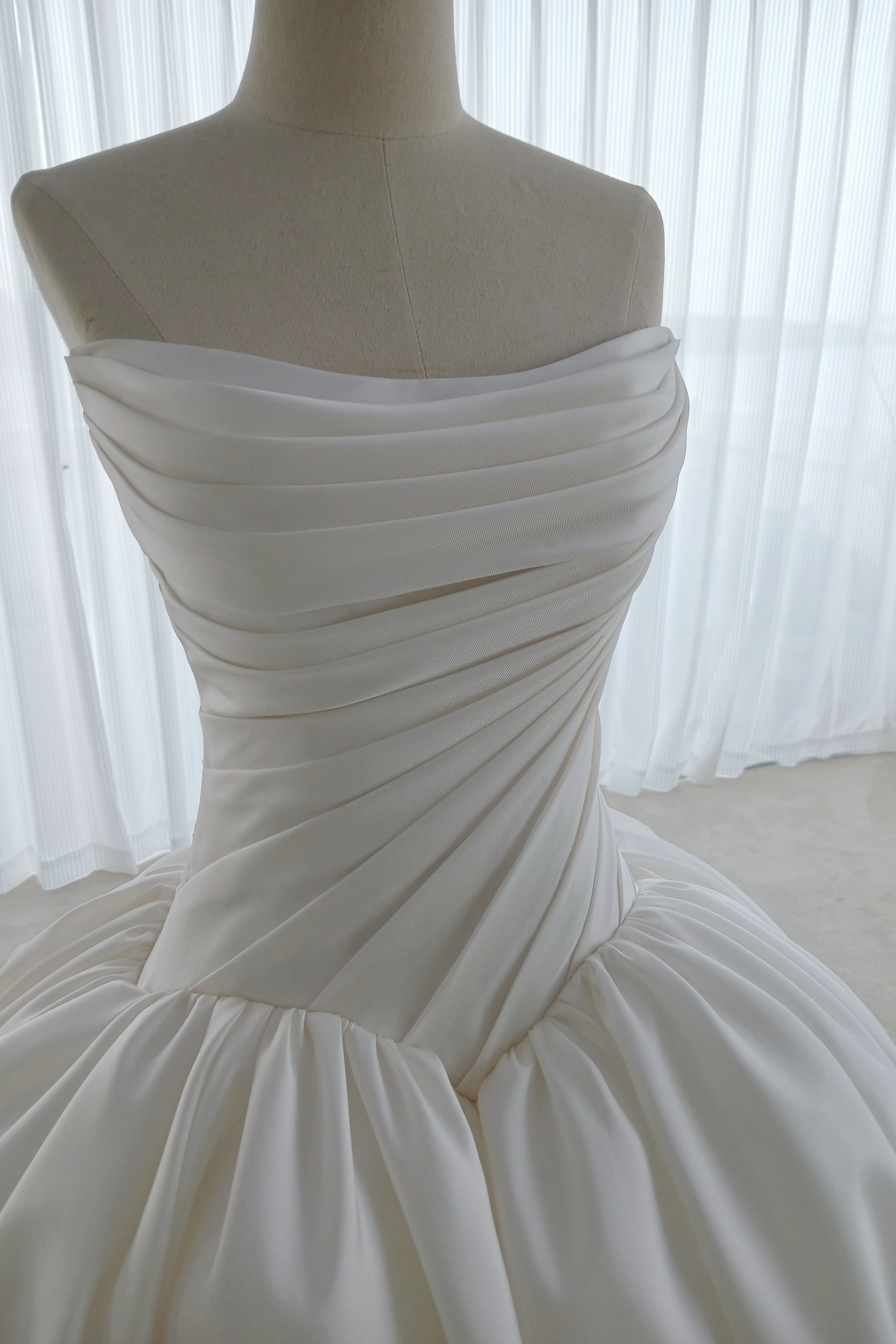 Pleated Satin Wedding Dress with Full Skirt – Understated Elegance LVB2750