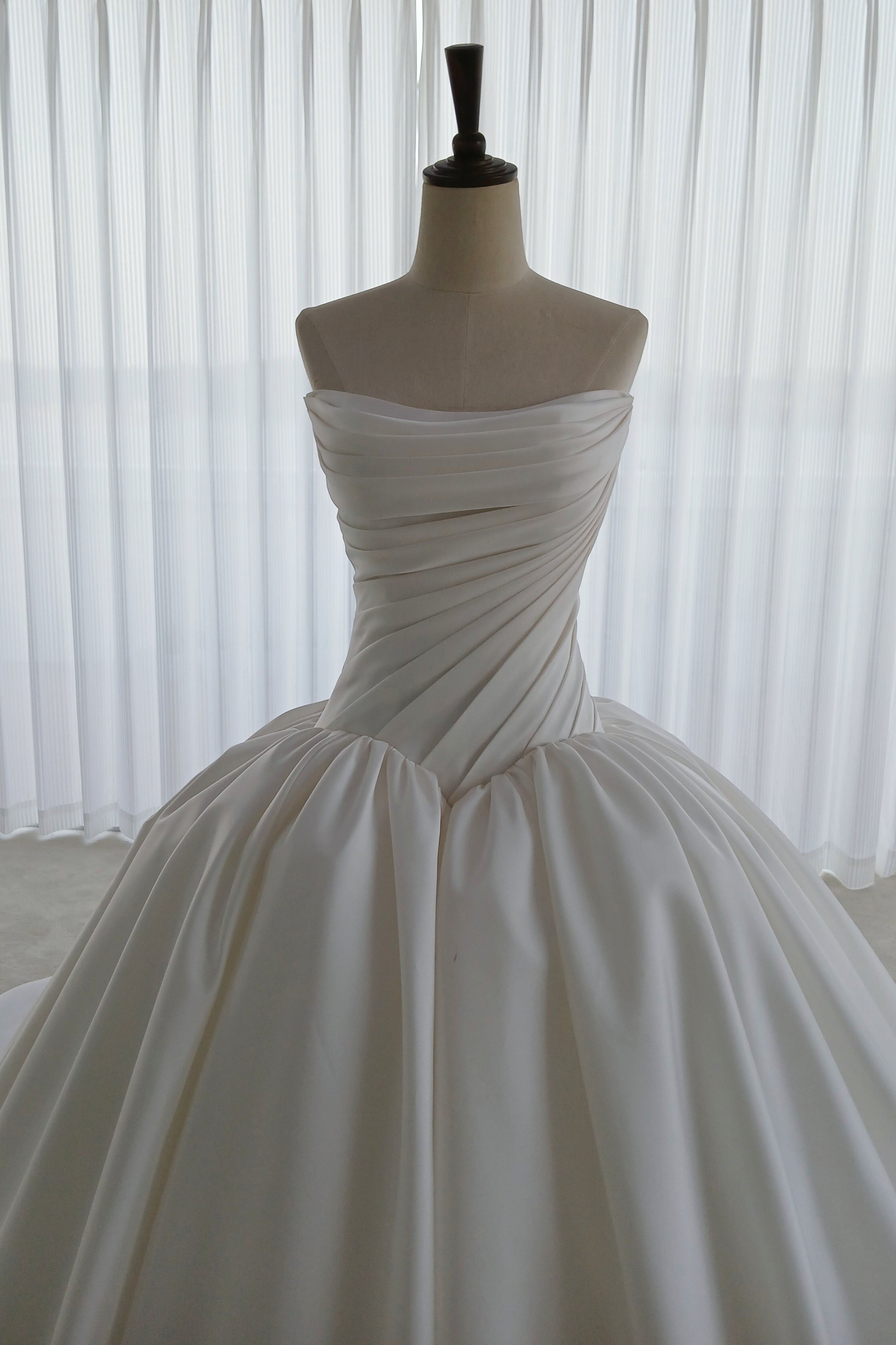 Pleated Satin Wedding Dress with Full Skirt – Understated Elegance LVB2750