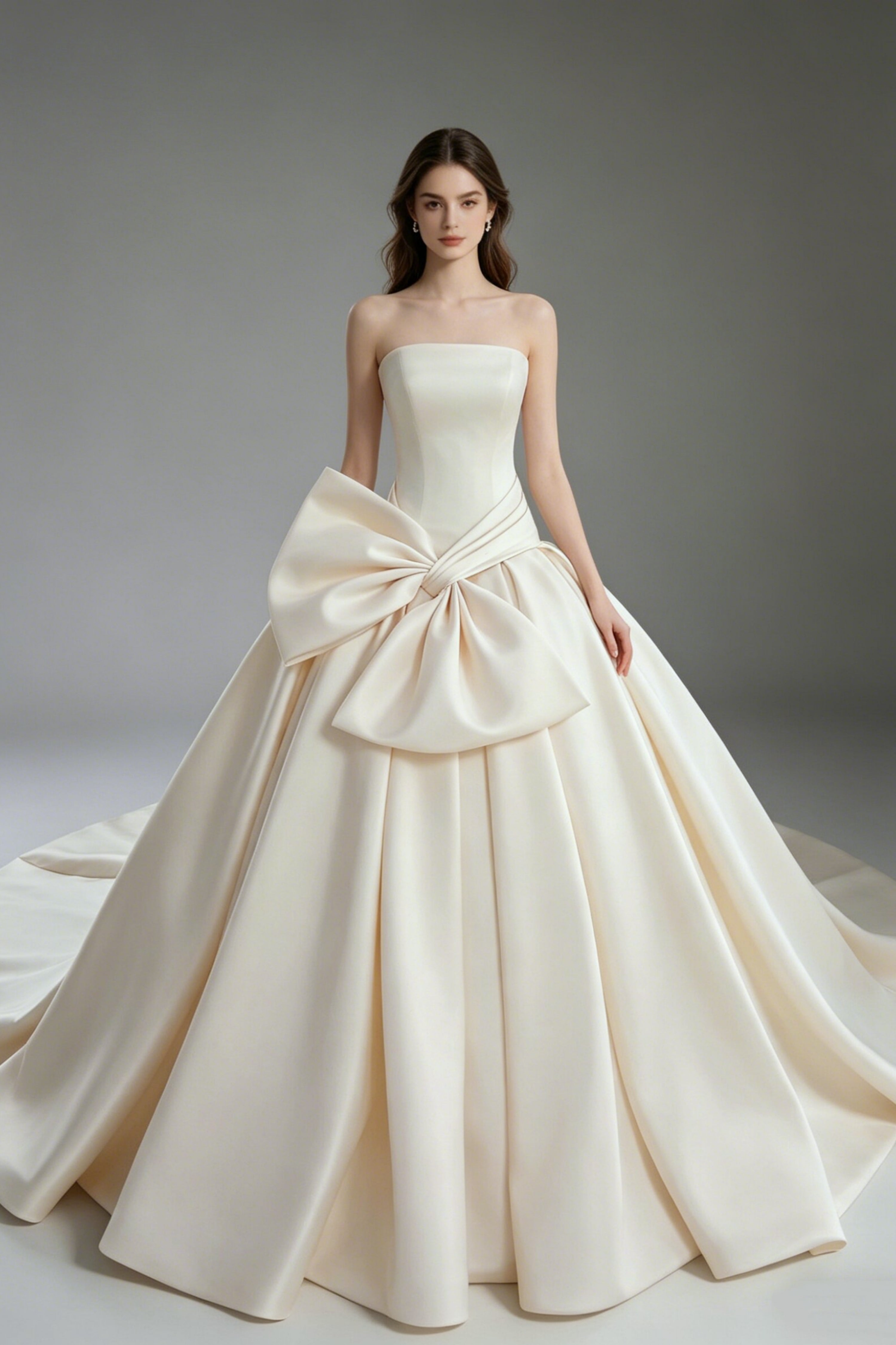 Coquette-Strapless Duchess Satin Ball Gown with Oversized Bow LVB2756