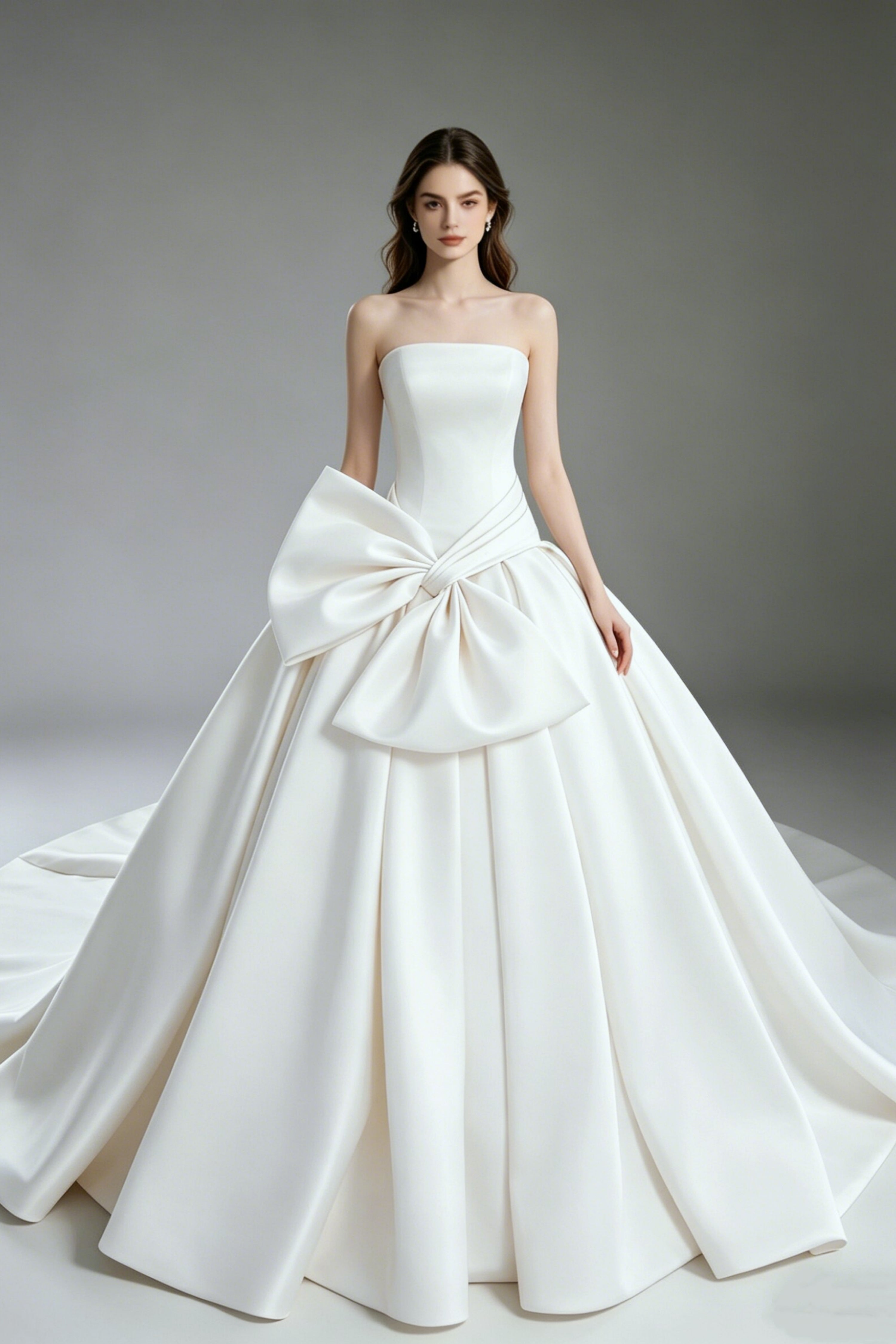 Coquette-Strapless Duchess Satin Ball Gown with Oversized Bow LVB2756
