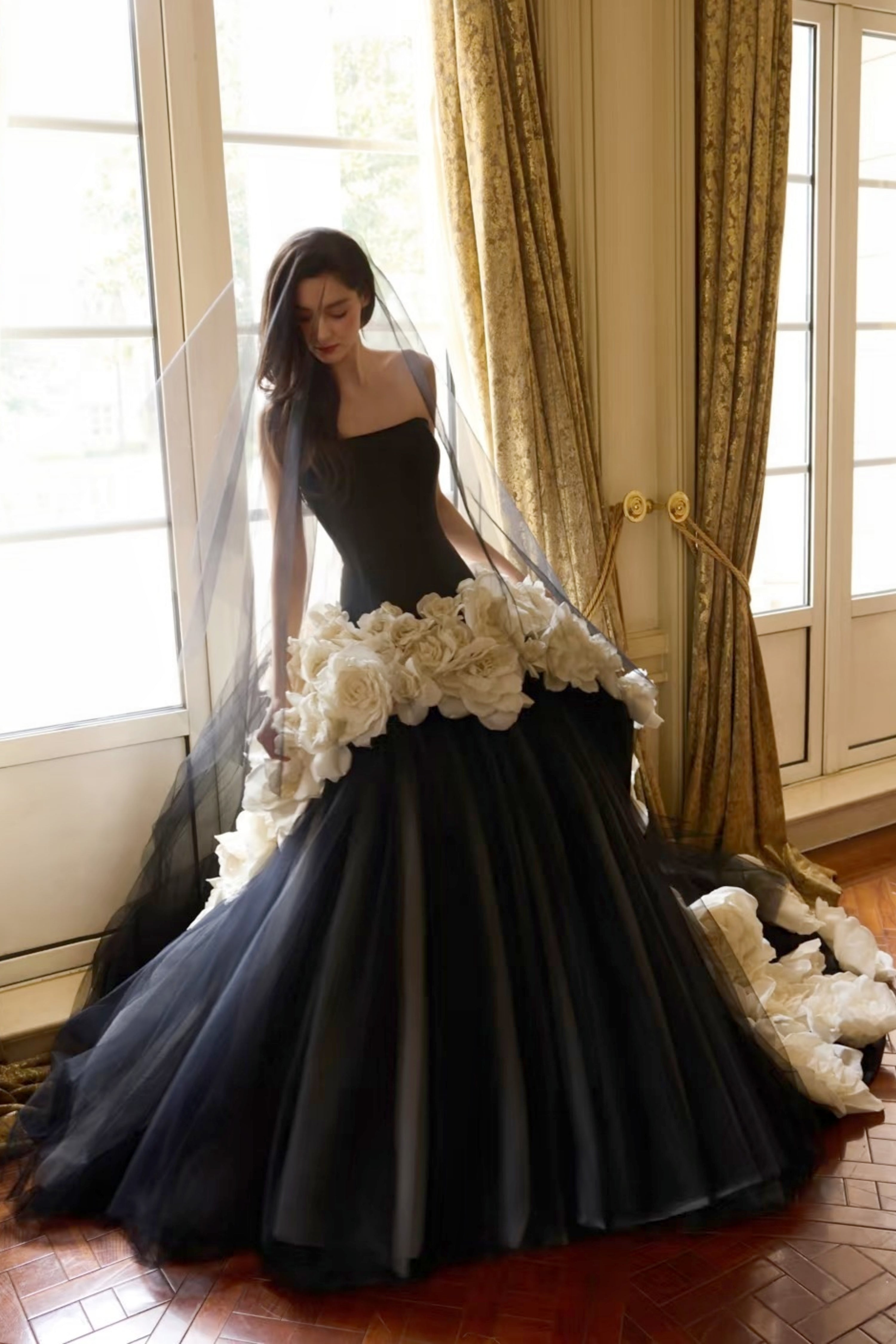 Noir Rose Couture Black Ball Gown For Modern Romantic Brides LVB2772