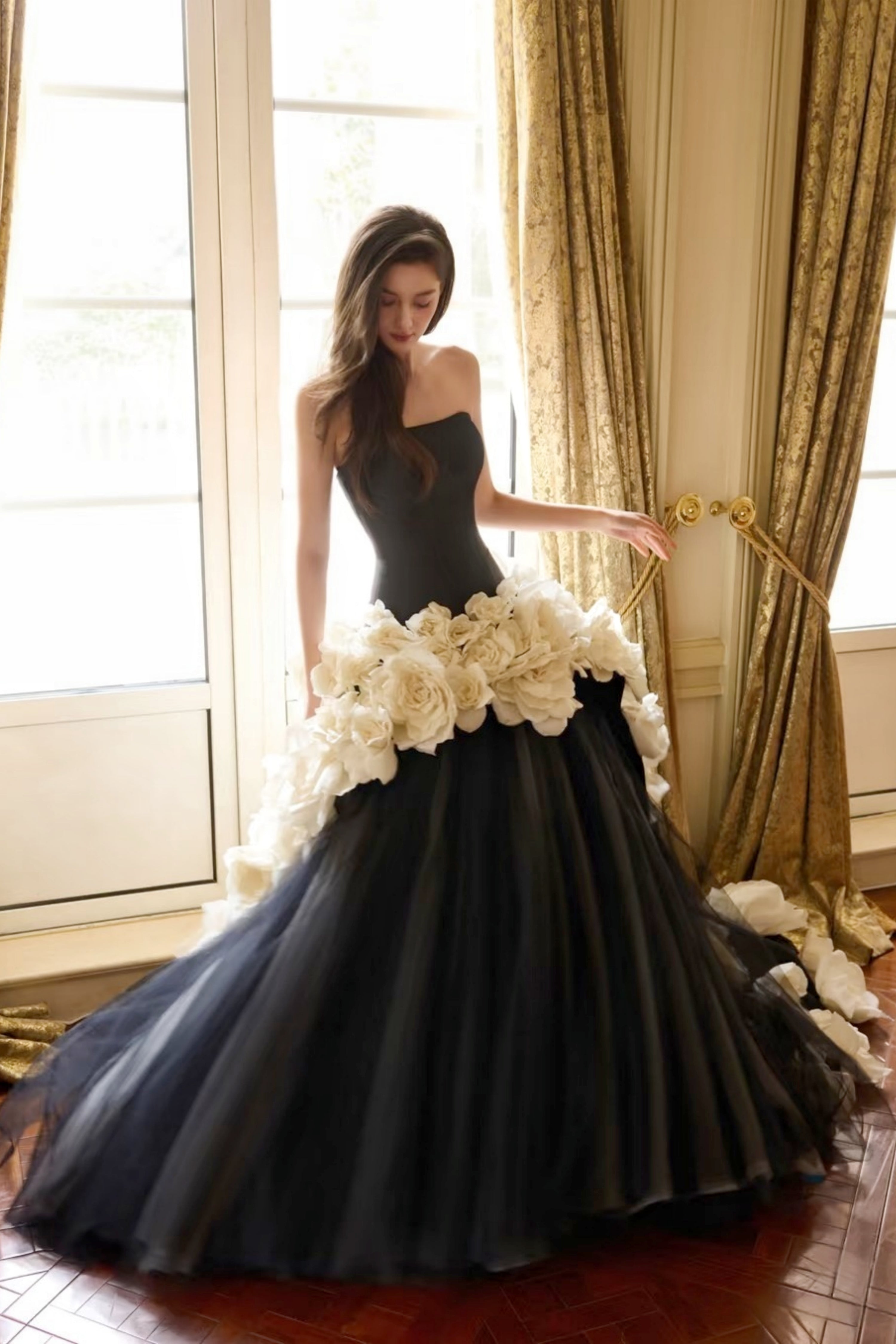 Noir Rose Couture Black Ball Gown For Modern Romantic Brides LVB2772