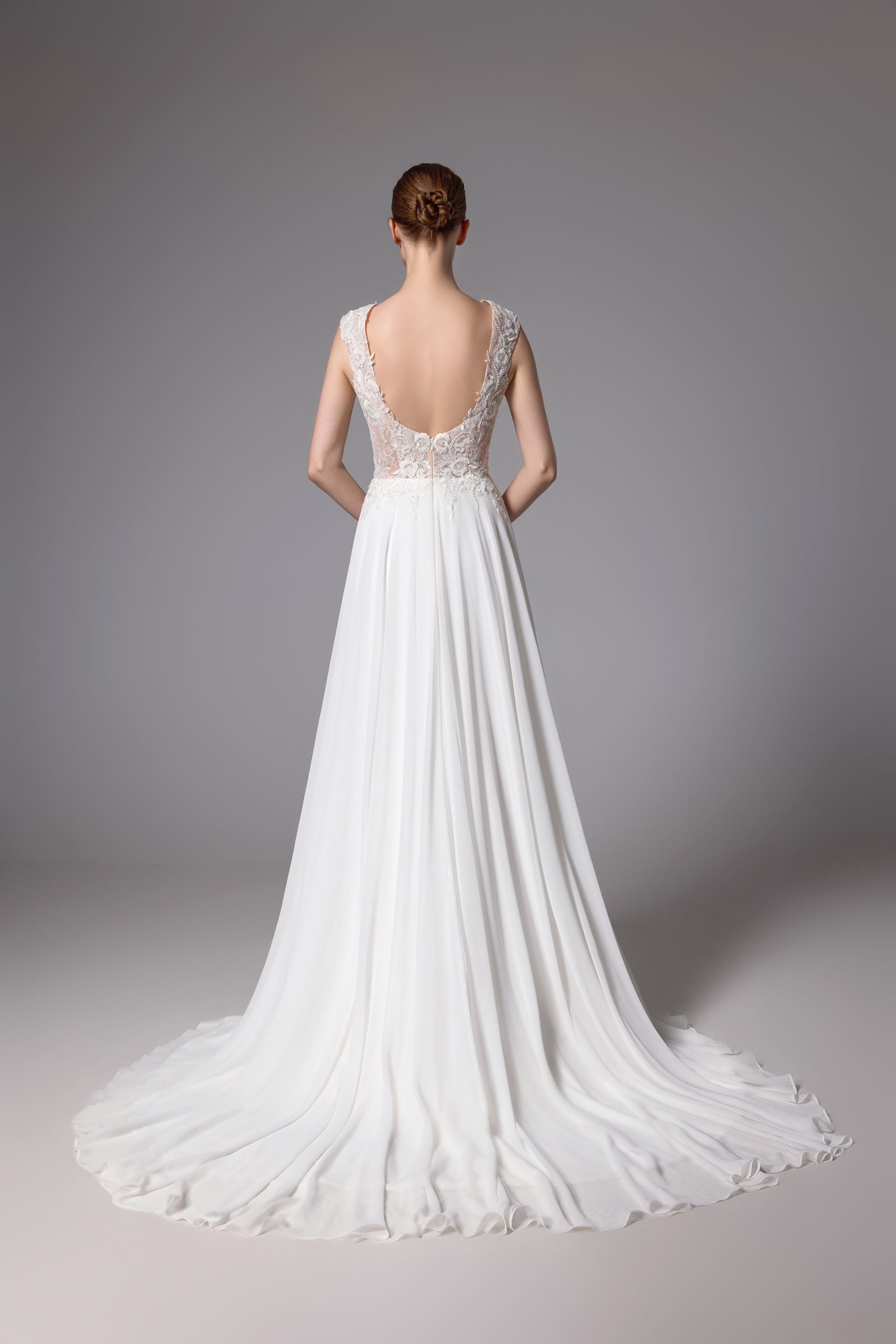 Open back beaded Lace wedding dress with a romantic chiffon LVS2406