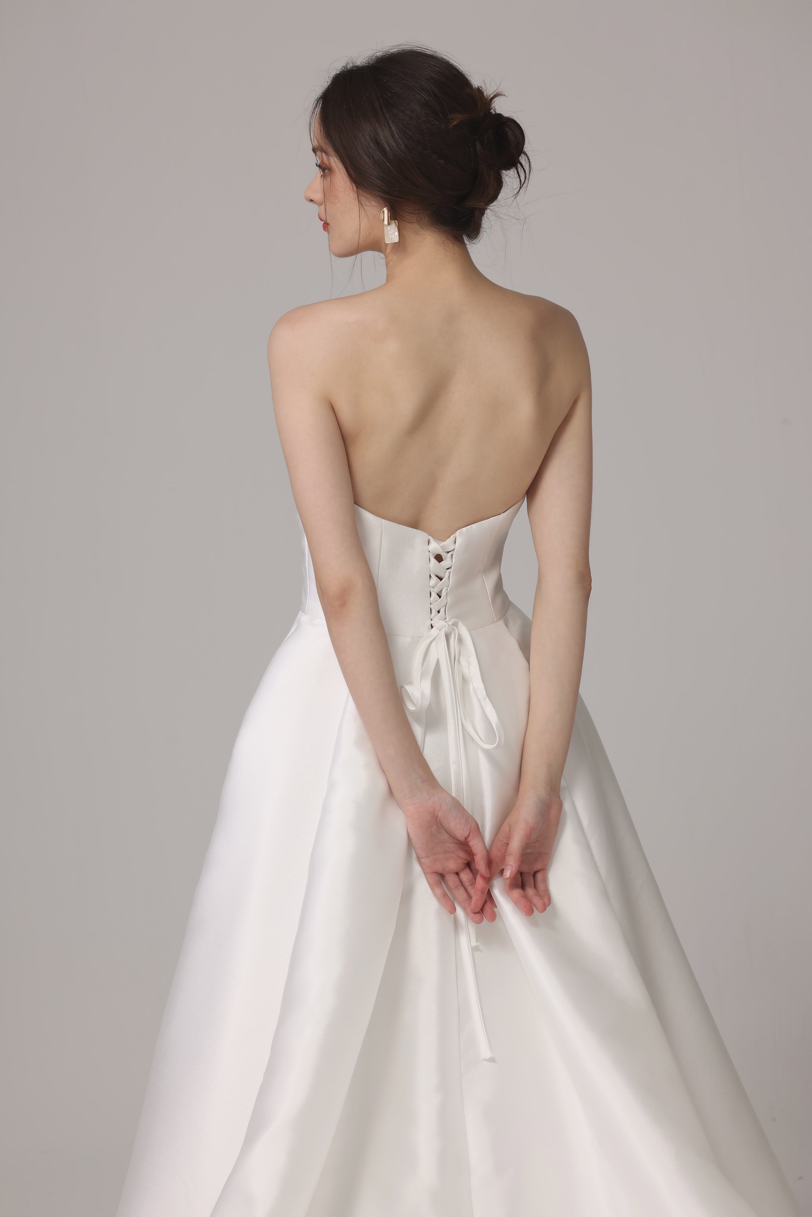 Draped Satin A-Line Wedding Dress with Understated Elegance-AND Bride